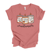 Fall Candles Tee, AUTUMN Candles, Pumpkin, Apple,  Fall Leaves, design on premium unisex shirt, 4 color choices, 3x Fall, 4x Fall