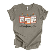 Fall Candles Tee, AUTUMN Candles, Pumpkin, Apple,  Fall Leaves, design on premium unisex shirt, 4 color choices, 3x Fall, 4x Fall
