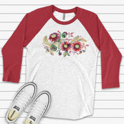 Sunflowers Raglan, Pretty Red Watercolor Sunflowers, Summer & Sunflowers Design on premium Raglan 3/4 sleeve shirt, plus size, 2X, 3X