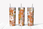20 oz Skinny Tumbler, Pretty Retro Floral Skinny Tumbler, 70s Style Flowers Skinny, Flowers Skinny Tumbler , 20 oz Stainless Steel Tumbler