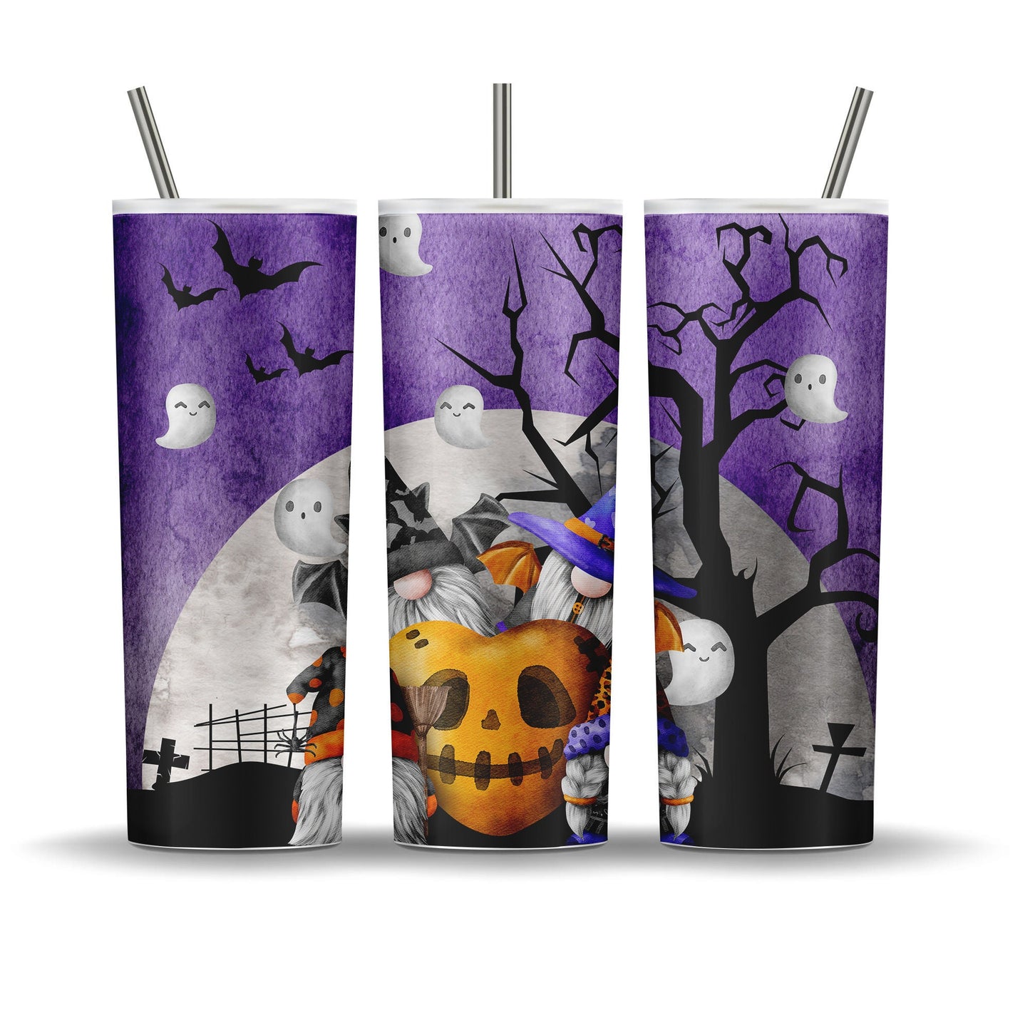 20 oz Skinny Tumbler, Super Fun Halloween Gnomes Skinny Tumbler, Halloween Pumpkins & Gnome Tumbler, Halloween 20 oz Stainless Steel Tumbler