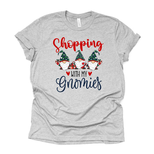 Christmas Gnomes, Shopping with my Gnomies, Christmas Shopping Design on premium unisex shirt, 3 color choices, 3x Gnomies, 4x Gnomies