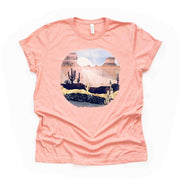 Desert Scene Tee, Beautiful Desert Scene, Desert Scene with Red Rocks Design on premium unisex shirt, 3 color choices, 3x Desert, 4x Desert