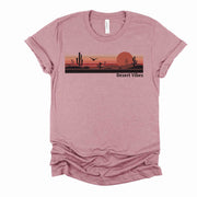 Desert Vibes Tee, Fun Cactus and Moon Desert Vibes, Boho Desert Scene Design on premium unisex shirt, 3 color choices, 3x Desert, 4x Desert