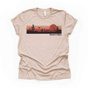 Desert Vibes Tee, Fun Cactus and Moon Desert Vibes, Boho Desert Scene Design on premium unisex shirt, 3 color choices, 3x Desert, 4x Desert