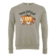 Happy Fall Y'all, Cute Pumpkin, Boots and Coffee Design, Unisex Sponge Fleece Drop Shoulder Crewneck Bella + Canvas, Fall Sweatshirt