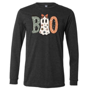 Fall Long Sleeve Tee, Super Cute BOO with Adorable Ghost Design on premium unisex long sleeve tee, 3x plus size long sleeve