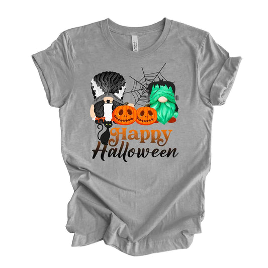 Halloween Gnome Tee, Cute Frankenstein & Bride Gnomes premium unisex shirt, 3 color choices, 3x Halloween, 4x Halloween, plus sizes