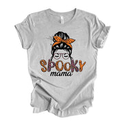 Halloween Mama Tee, Spooky Mama with Messy Bun premium unisex shirt, 3 color choices, 3x Halloween, 4x Halloween, plus sizes