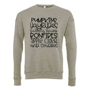 Fall Sweatshirt, Fall Bucket List, Pumpkins, Hayrides Design, Unisex Sponge Fleece Drop Shoulder Crewneck Bella + Canvas, Fall Sweatshirt