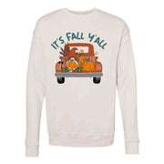 Fall Sweatshirt, Cute Fall Y'all Truck with Gnomes Design, Unisex Sponge Fleece Drop Shoulder Crewneck Bella + Canvas, Fall Sweatshirt