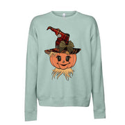 Fall Sweatshirt, Cute Fall Scarecrow Pumpkin Design, Unisex Sponge Fleece Drop Shoulder Crewneck Bella + Canvas, Fall Sweatshirt