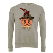 Fall Sweatshirt, Cute Fall Scarecrow Pumpkin Design, Unisex Sponge Fleece Drop Shoulder Crewneck Bella + Canvas, Fall Sweatshirt