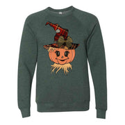 Fall Sweatshirt, Cute Fall Scarecrow Pumpkin Design, Unisex Sponge Fleece Drop Shoulder Crewneck Bella + Canvas, Fall Sweatshirt