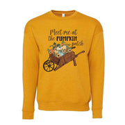 Fall Sweatshirt, Meet At The Pumpkin Patch Wheelbarrow Design, Unisex Sponge Fleece Drop Shoulder Crewneck Bella + Canvas, Fall Sweatshirt