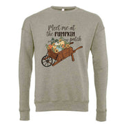 Fall Sweatshirt, Meet At The Pumpkin Patch Wheelbarrow Design, Unisex Sponge Fleece Drop Shoulder Crewneck Bella + Canvas, Fall Sweatshirt