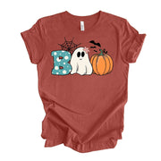 Halloween Shirt, Super Fun BOO with Ghost and Pumpkin Design on premium Bella + Canvas unisex shirt, 3 color choices, 3x Boo, 4x Halloween