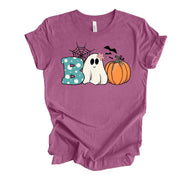 Halloween Shirt, Super Fun BOO with Ghost and Pumpkin Design on premium Bella + Canvas unisex shirt, 3 color choices, 3x Boo, 4x Halloween