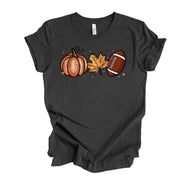 Fall Time, Pumpkin, Fall Leaf and Football, Fall & Football, Football Time Design on premium unisex shirt, 3 color choices, 3x Fall, 4x Fall