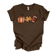 Fall Time, Pumpkin, Fall Leaf and Football, Fall & Football, Football Time Design on premium unisex shirt, 3 color choices, 3x Fall, 4x Fall