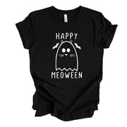 Halloween Tee, Super Cute Cat Ghost Halloween, Meoween Cat Ghost Design on premium unisex shirt, 3 color choices, 3x cat, 4x cat halloween
