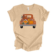 Fall Tee, Super Cute Fall Truck with Gnome, Fall Gnome in Vintage Truck design, premium unisex shirt, 3 color choices, 3x Fall, 4x Fall