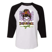 Halloween Raglan, Messy Bun Insurance Agent Halloween Design on premium Raglan 3/4 sleeve shirt, plus size, 2X raglan, 3X raglan