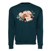 Fall Sweatshirt, Beautiful Watercolor Pumpkins & Flowers Design, Unisex Sponge Fleece Drop Shoulder Crewneck Bella + Canvas, Fall Sweatshirt