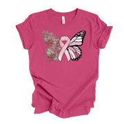 Breast Cancer Awareness, Pretty Pink Ribbon Butterfly, Pink Ribbon Design on premium unisex shirt, 3 color choices, 3x pink, 4x pink