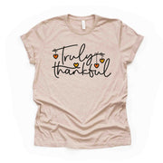 Thanksgiving Tee, Truly Thankful, Cute Thanksgiving Hearts Design on premium unisex shirt, 4 color choices, 3x fall, 4x fall