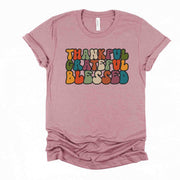 Thanksgiving Tee, Thankful Grateful Blessed, Retro Thanksgiving Tee Design on premium unisex shirt, 4 color choices, 3x fall, 4x fall