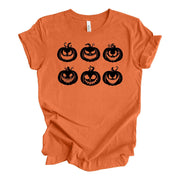 Halloween Tee, Spooky Pumpkins in a Row, Jack O' Lanterns premium unisex shirt, 3 color choices, 3x Halloween, 4x Halloween, plus sizes