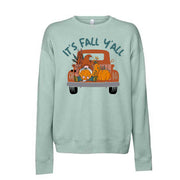 Fall Sweatshirt, Cute Fall Y'all Truck with Gnomes Design, Unisex Sponge Fleece Drop Shoulder Crewneck Bella + Canvas, Fall Sweatshirt