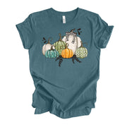 Beautiful Fall Pumpkins Tee, White, Green & Orange Pumpkins Design on premium unisex shirt, 3 color choices, 3x Fall, 4x Fall, plus sizes