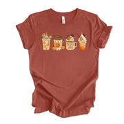 Cute Fall Coffee Drinks, Pumpkin Spice Coffee, Coffee Drinks Design on premium unisex shirt, 3 color choices, 3x Fall, 4x Fall, plus sizes