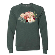 Fall Sweatshirt, Beautiful Watercolor Pumpkins & Flowers Design, Unisex Sponge Fleece Drop Shoulder Crewneck Bella + Canvas, Fall Sweatshirt
