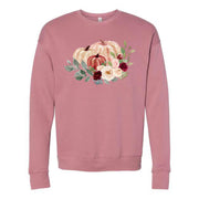 Fall Sweatshirt, Beautiful Watercolor Pumpkins & Flowers Design, Unisex Sponge Fleece Drop Shoulder Crewneck Bella + Canvas, Fall Sweatshirt