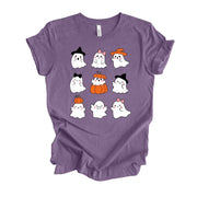 Halloween Tee, Super Cute Ghosts & Pumpkins in a Row, Cute Ghosts Design on premium Bella + Canvas unisex shirt, 3 color choices, plus sizes