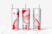 20 oz Skinny Tumbler, Super Cute Retro Santa with BELIEVE, Santa Believe Tumbler, Santa Claus Skinny, 20 oz Stainless Steel Tumbler