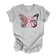 Breast Cancer Awareness, Pretty Pink Ribbon Butterfly, Pink Ribbon Design on premium unisex shirt, 3 color choices, 3x pink, 4x pink