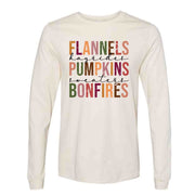 Fall Long Sleeve Tee, Fall Bucket List, Hayrides, Flannels, Pumpkins Design on premium unisex long sleeve tee, 3x plus size long sleeve