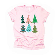 Christmas Tee, Super Cute Modern Christmas Trees, Pink & Teal Christmas Trees Design on premium cotton unisex shirt, plus sizes, 2x, 3x, 4x