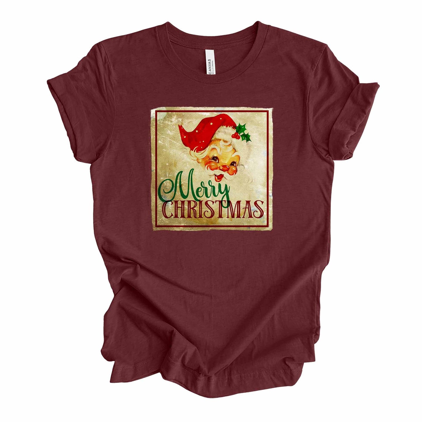 Christmas Tee, Retro Santa Claus with Merry Christmas, Vintage Santa Design on premium unisex shirt,3 color choices, plus sizes available