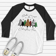 Christmas Raglan, Rockin' Around The Christmas Tree with Christmas Trees Design on premium Raglan 3/4 sleeve shirt, plus size, 2X, 3X