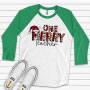 Christmas Raglan, Leopard & Buffalo Plaid Merry Teacher, Christmas Teacher Design on premium Raglan 3/4 sleeve shirt, plus size, 2X, 3X