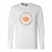 Fall Long Sleeve Tee, Thanksgiving Thankful, Grateful, Blessed Pumpkin Design, premium unisex long sleeve tee, 3x plus size long sleeve