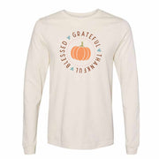 Fall Long Sleeve Tee, Thanksgiving Thankful, Grateful, Blessed Pumpkin Design, premium unisex long sleeve tee, 3x plus size long sleeve