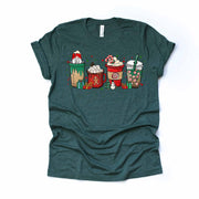 Christmas Drinks, Fun Christmas Drinks in a Row, Hot Cocoa & Coffee Design, premium unisex tee, 3 color choices, plus size, 3x, 4X Christmas