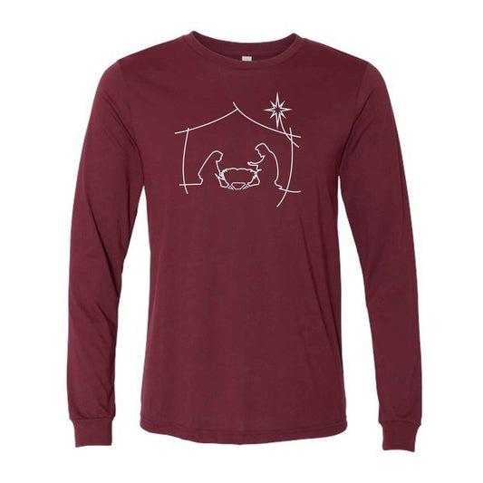 Christmas Long Sleeve, Simple Nativity Scene, Christmas Manger Scene Design on premium unisex long sleeve tee, 3x plus size long sleeve