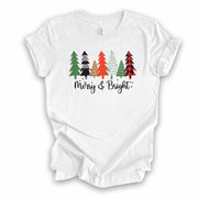 Christmas Tee, Cute Modern Christmas Trees, Merry & Bright Christmas Trees Design on premium cotton unisex shirt, plus sizes, 2x, 3x, 4x